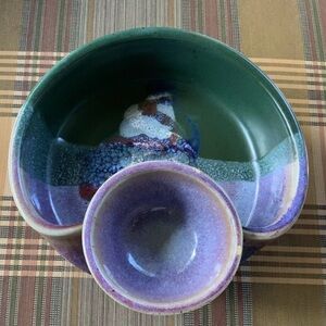 Larrabee Ceramics Handmade Glazed Pottery Chip and Dip Bowl Signed by artist